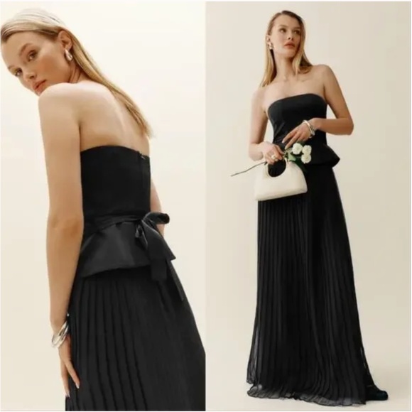 Reformation Tori Formal Strapless Pleated Two Piece Skirt Set Black - Size 6 - Picture 1 of 14